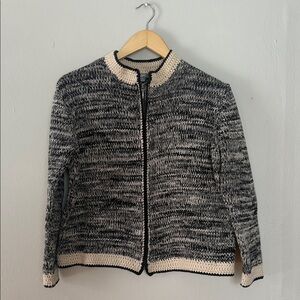 J. Jill Black and Cream Knit zipper Cardigan small